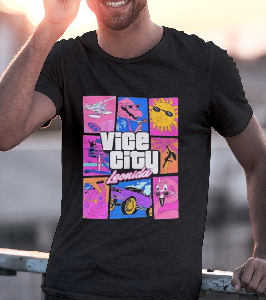 Vice City Leonida Sun Shades Crocodile Pink Car T-Shirt