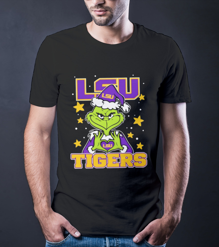 LSU Tigers Grinch Christmas Heart Hands T-Shirt