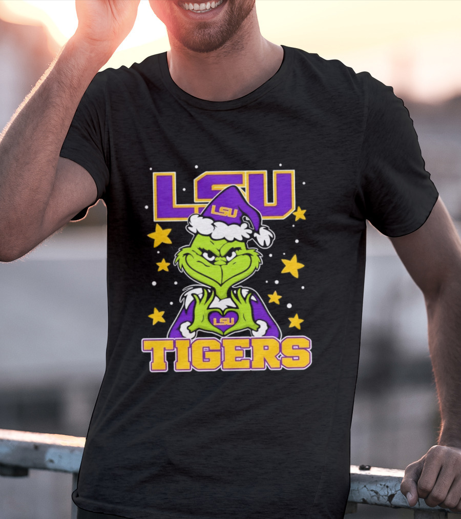 LSU Tigers Grinch Christmas Heart Hands T-Shirt