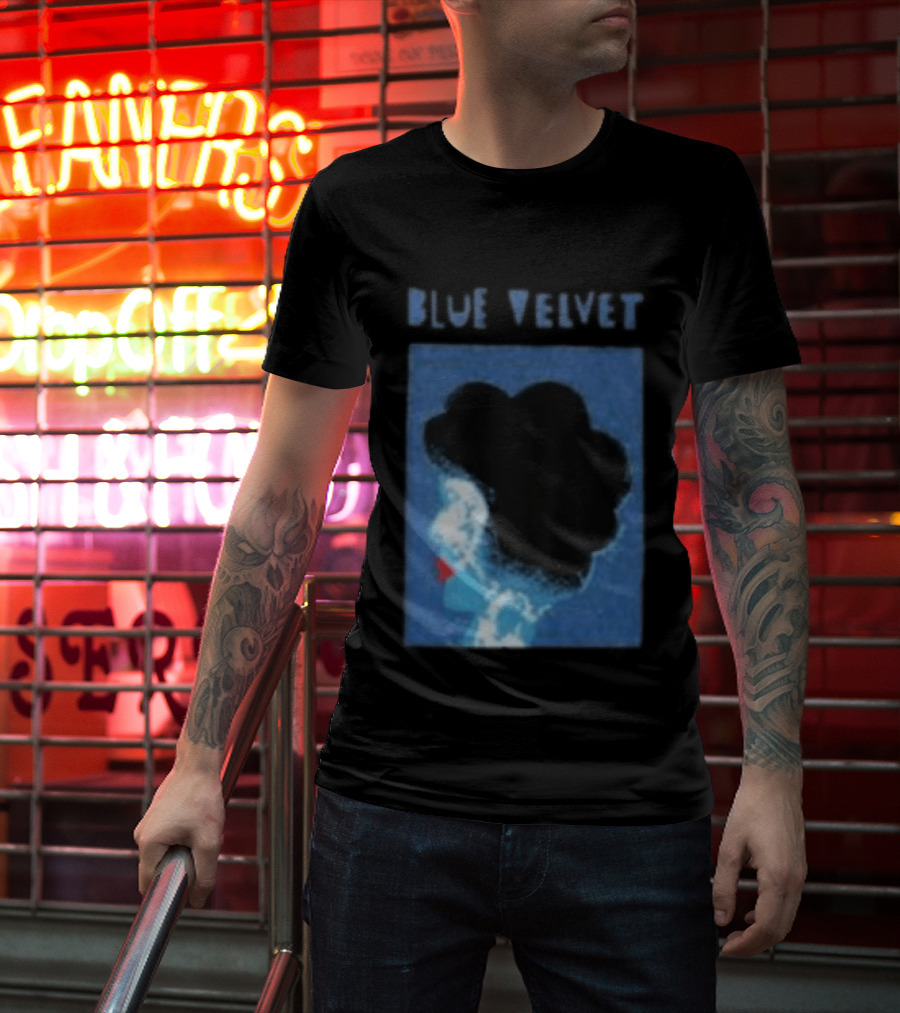 Blue Velvet Afro Silhouette Red Lips T-Shirt
