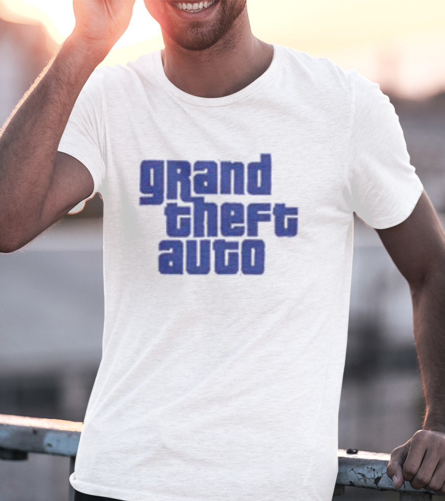 Grand Theft Auto Vintage Text Graphic Blue Aesthetic T-Shirt