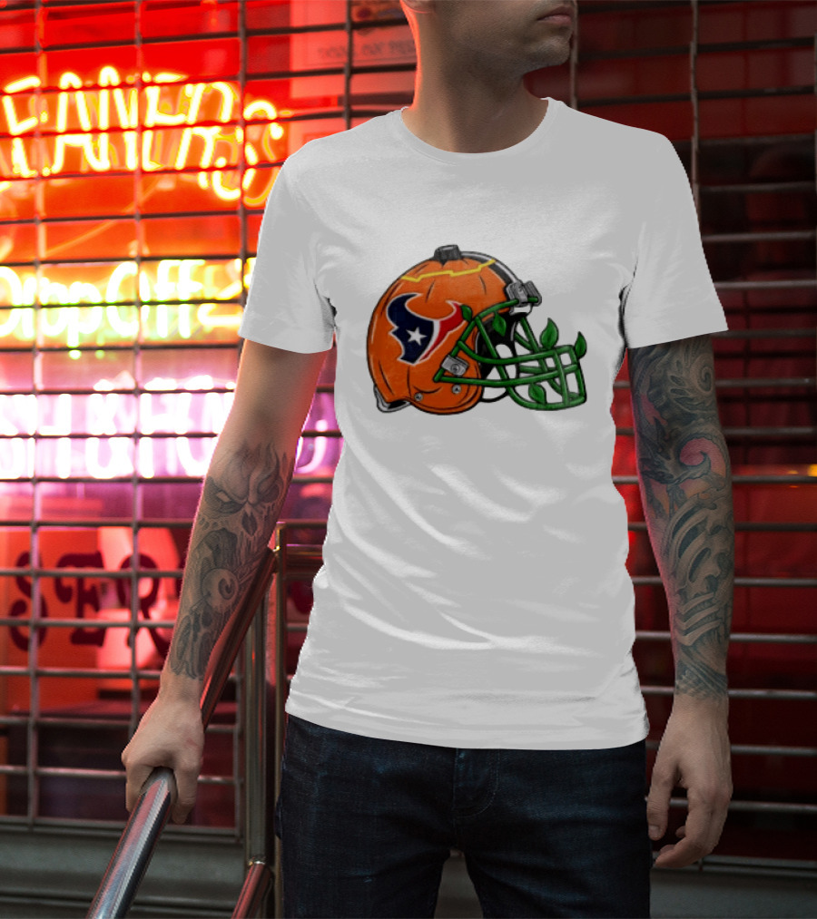Houston Texans Pumpkin Helmet Halloween Football Fan T-Shirt