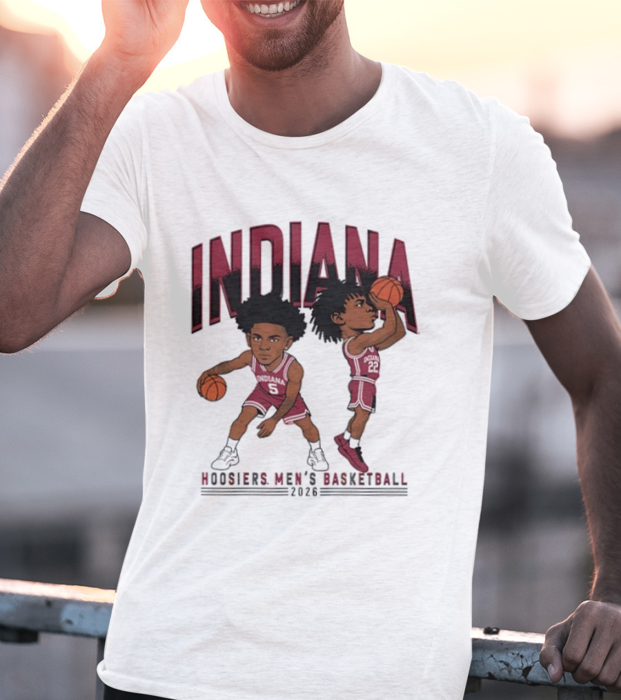 Indiana Hoosiers Men's Basketball 2026 Vintage Cartoon Players Dribbling And Shooting T-Shirt