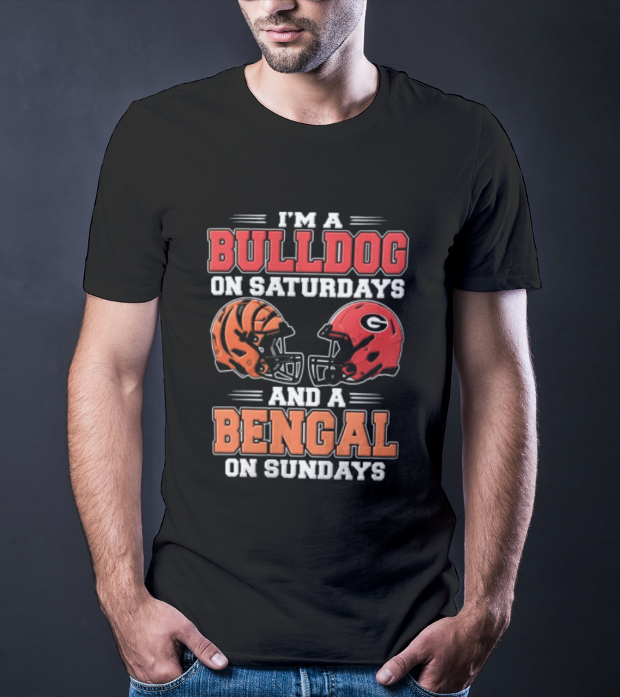 I'm A Bulldog On Saturdays And A Bengal On Sundays Football Helmets T-Shirt