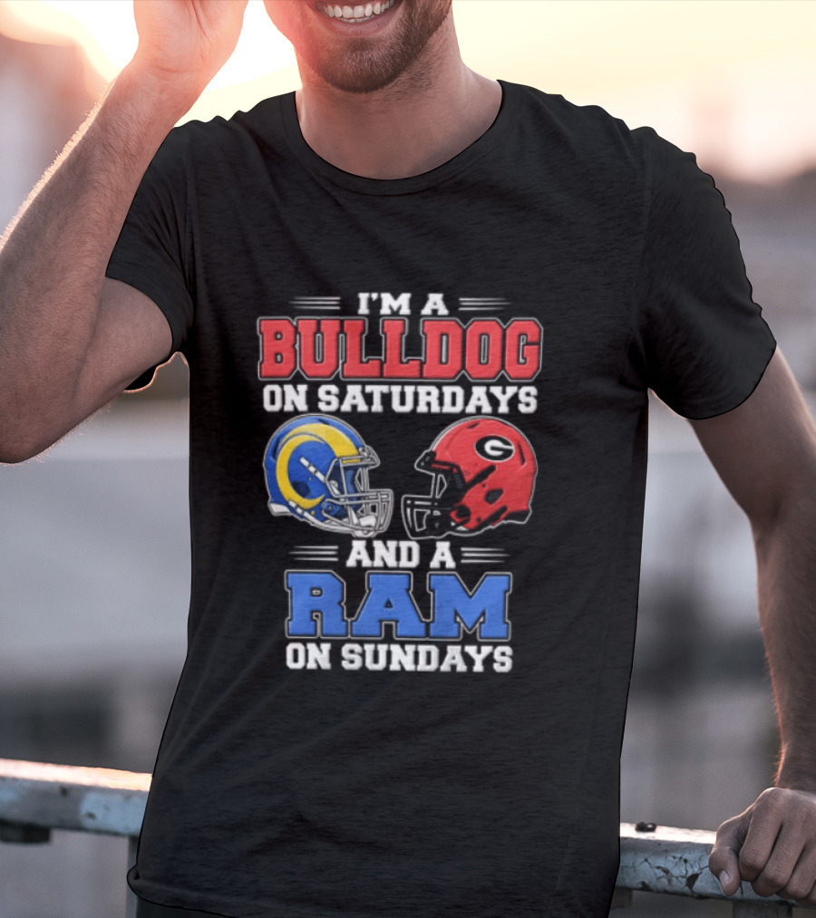 I'm A Bulldog On Saturdays And A Ram On Sundays Football Helmets T-Shirt