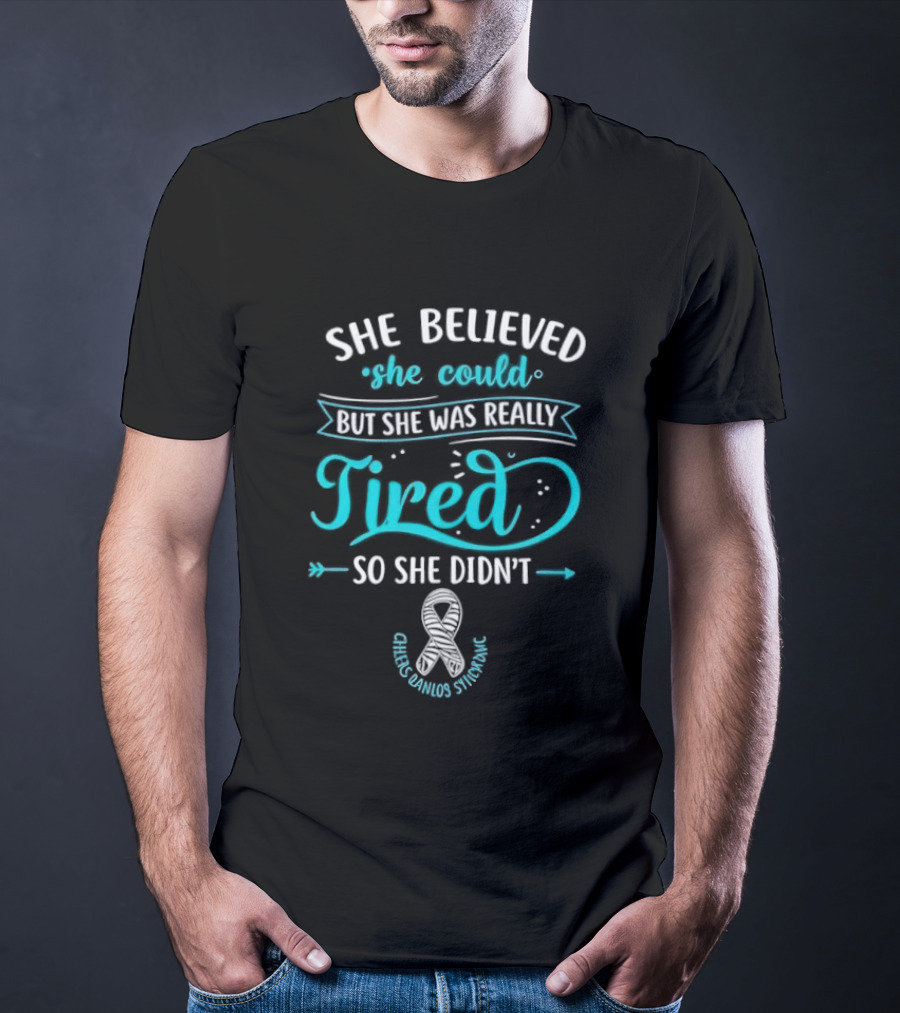She Believed She Could But She Was Really Tired So She Didn't Chronic Fatigue Syndrome Awareness Ribbon T-Shirt