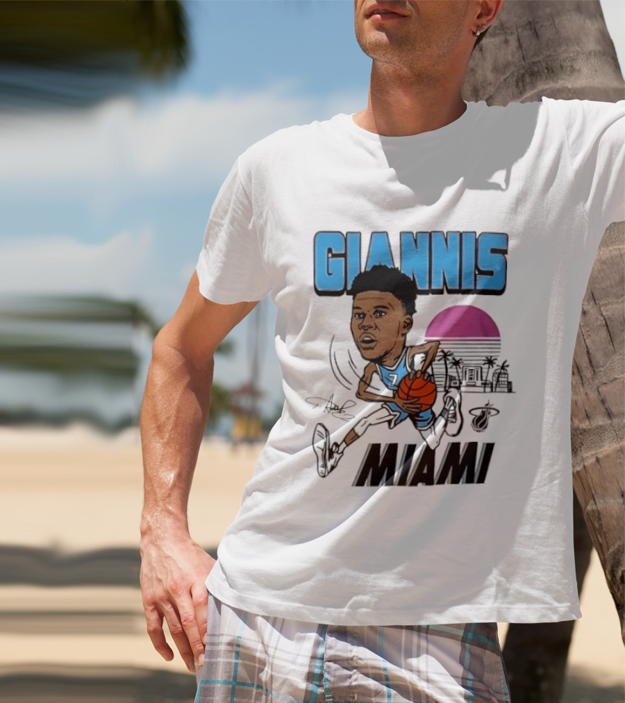 Giannis Antetokounmpo Vice City Miami Heat Caricature T-Shirt