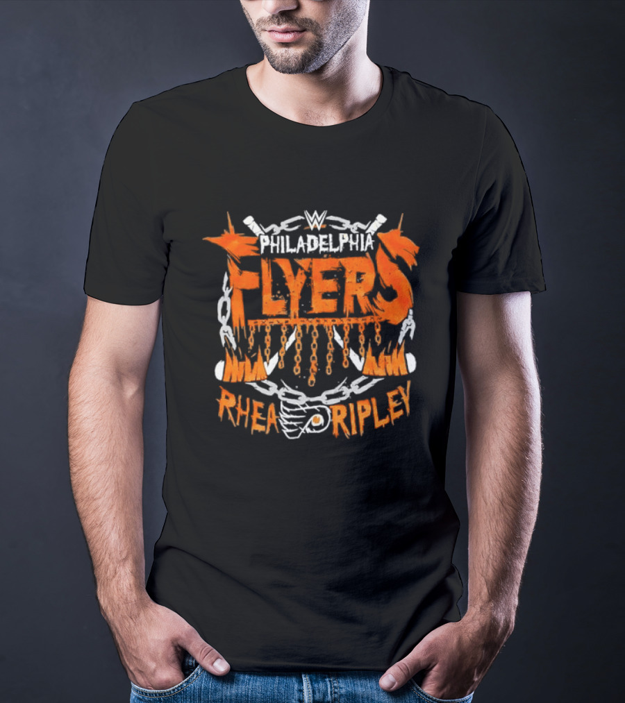 WWE Philadelphia Flyers Rhea Ripley Hockey Chains Flame T-Shirt