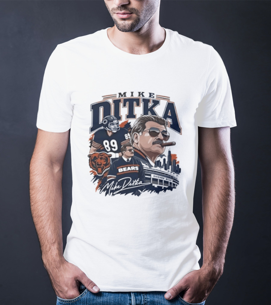 Mike Ditka Chicago Bears Coach Tribute With Skyline And Bear T-Shirt