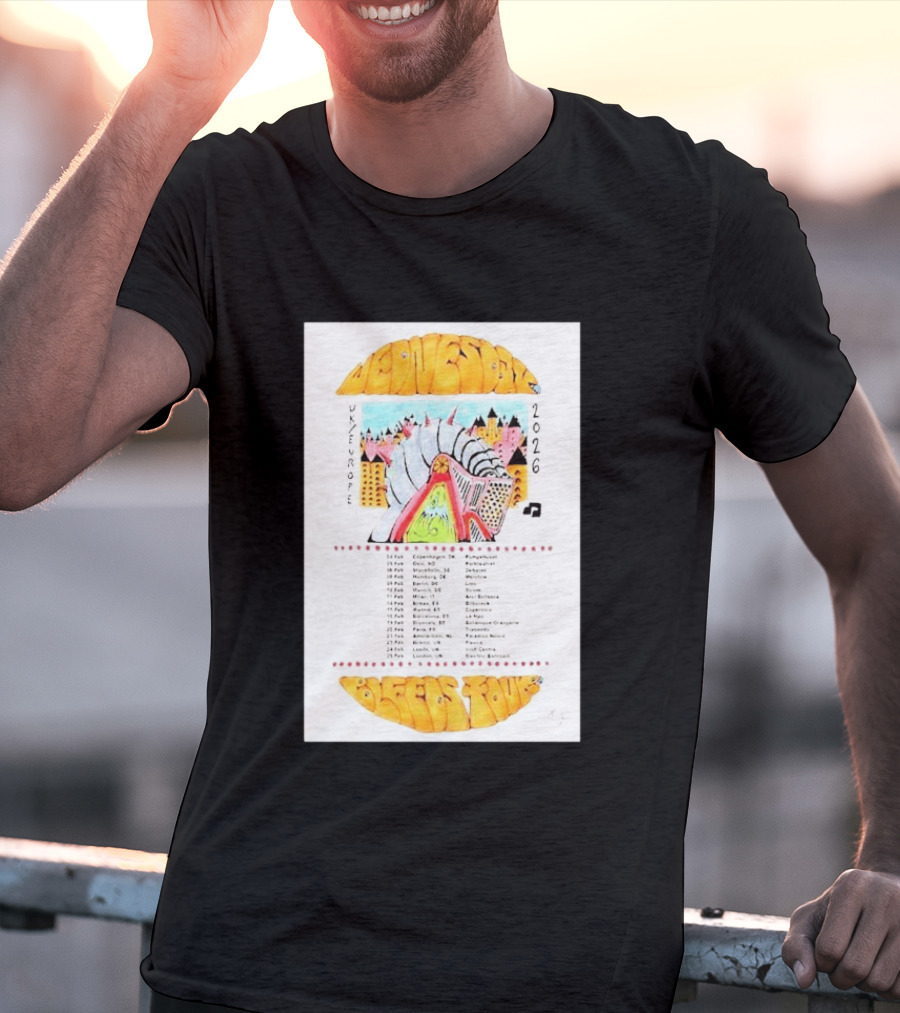 Wednesday UK & Europe 2026 Tour Dates With Colorful Knight Art And Music Note T-Shirt