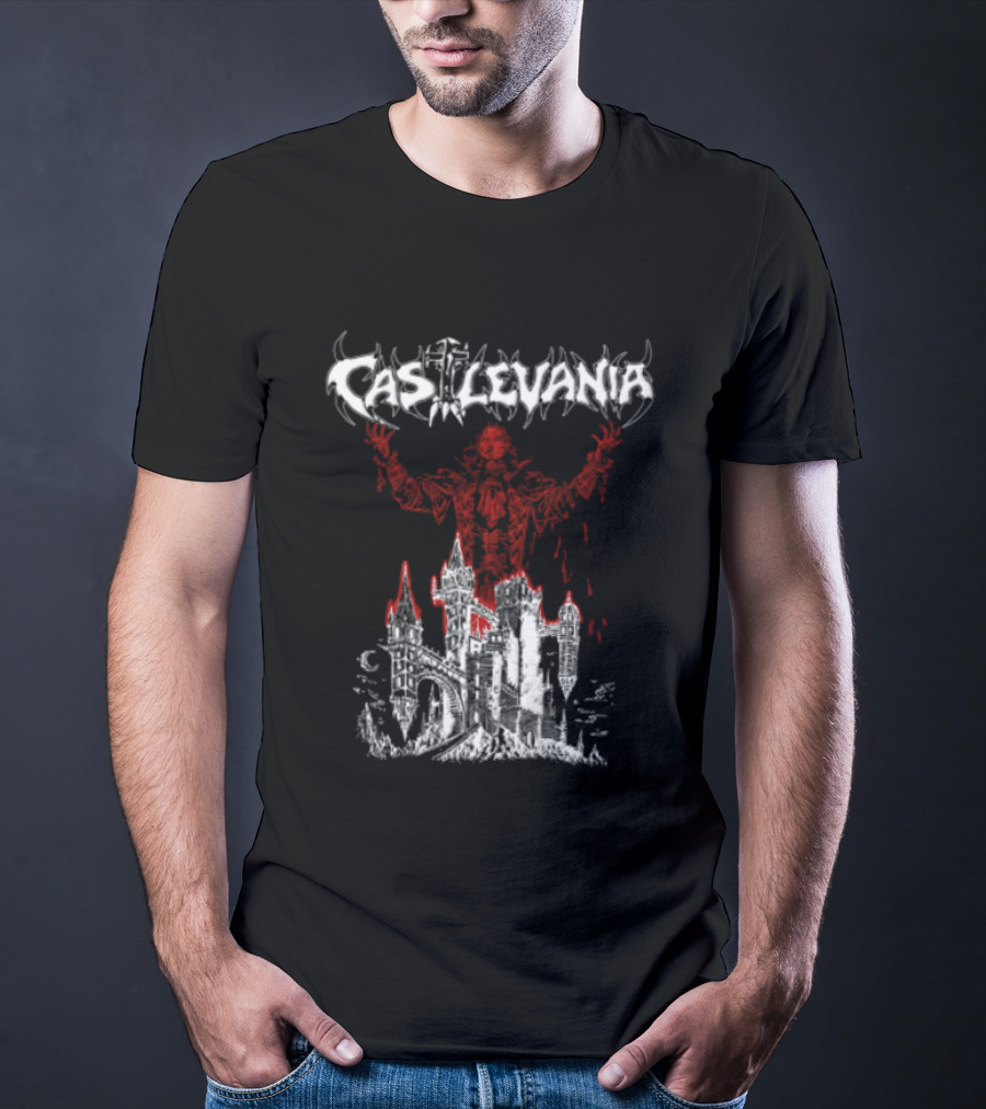 Castlevania Dracula Vampire Silhouette With Gothic Castle T-Shirt