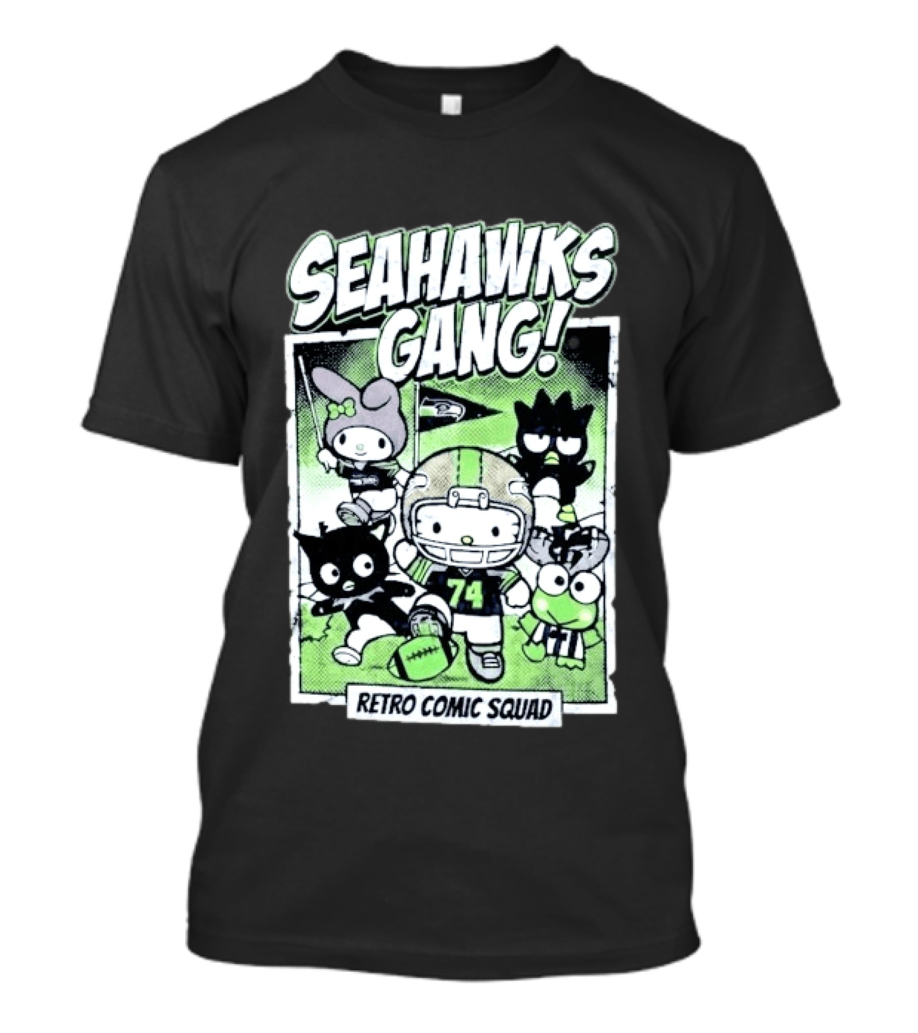 Seattle Seahawks Gang Hello Kitty Retro Comic Squad T-Shirt