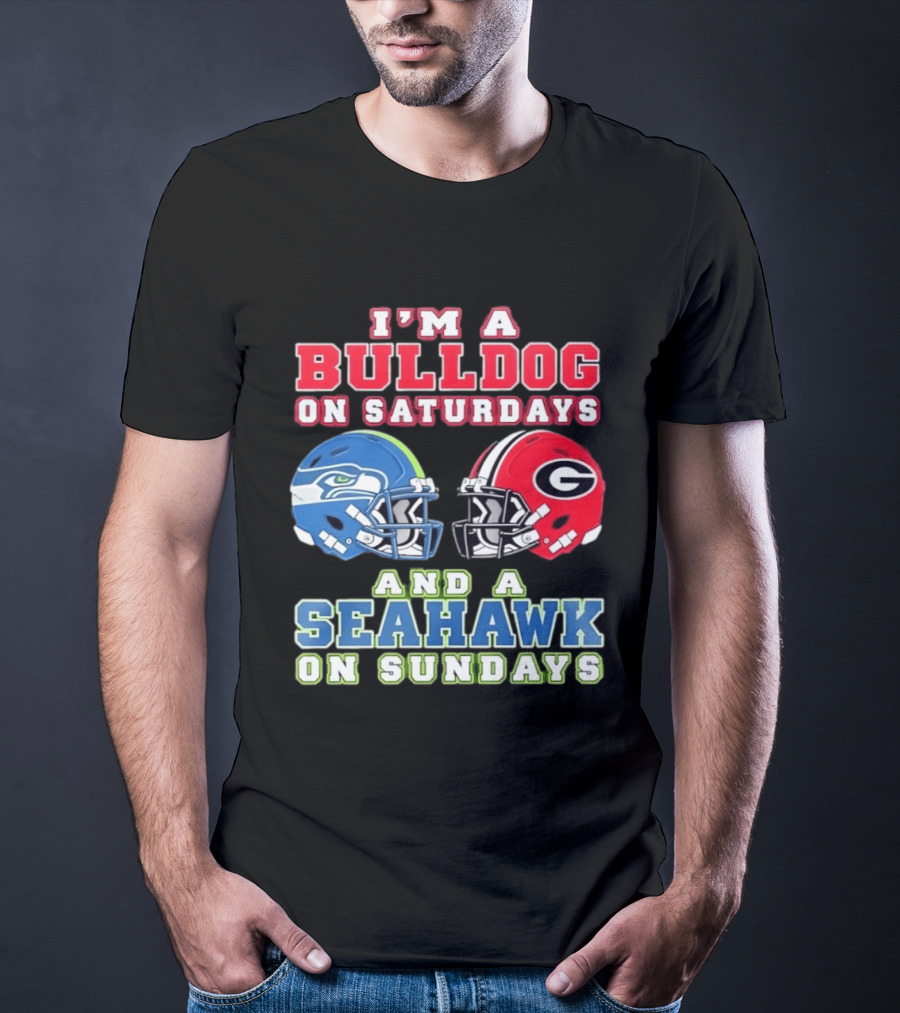 I'm A Bulldog On Saturdays And A Seahawk On Sundays Football Helmets T-Shirt