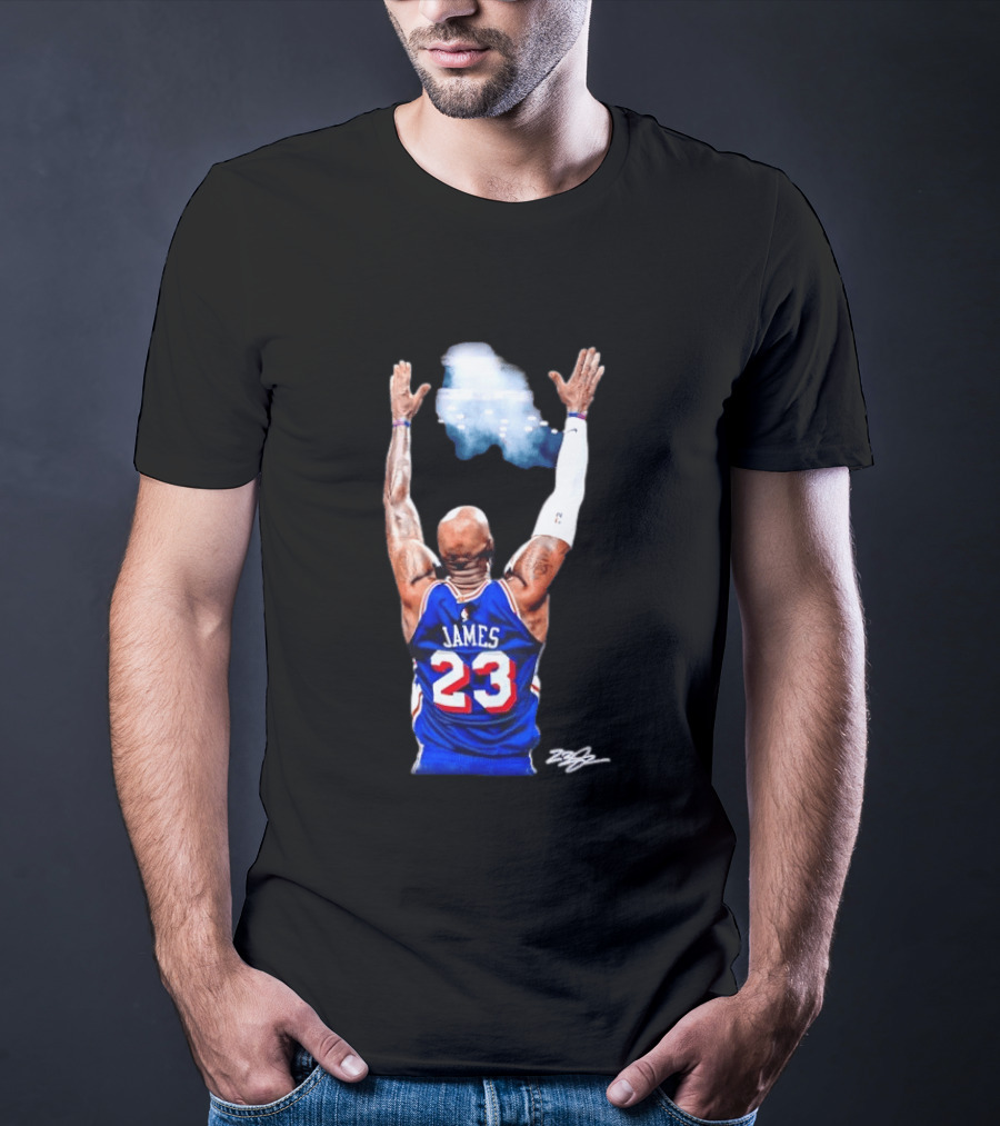 King LeBron James Philadelphia 76ers Jersey Number 23 Celebration T-Shirt