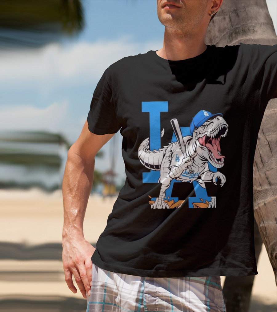 Los Angeles Dodgers Rex Baseball Cap Bat LA Letter T-Shirt