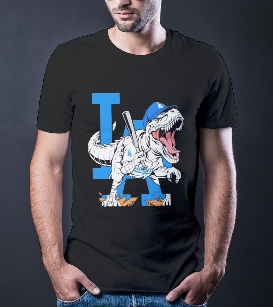 Los Angeles Dodgers Rex Baseball Cap Bat LA Letter T-Shirt