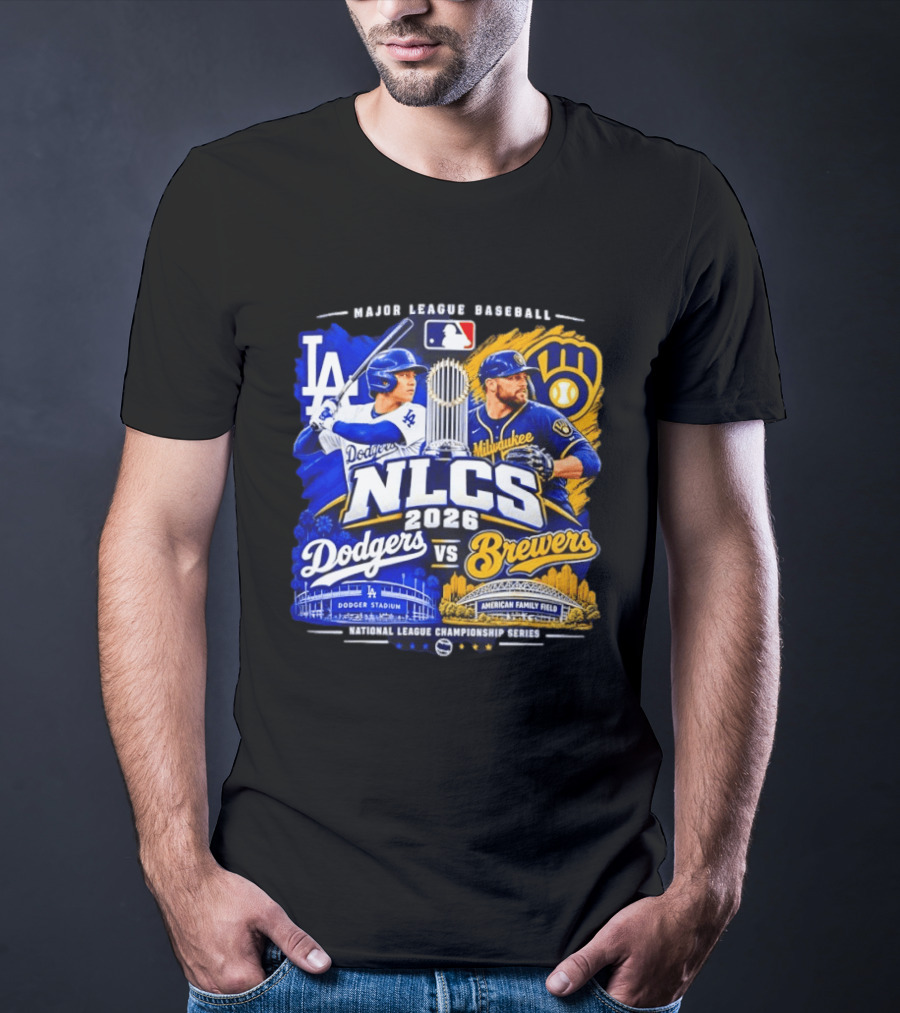 2026 NLCS Los Angeles Dodgers Vs Milwaukee Brewers Matchup At Dodger Stadium And American Family Field T-Shirt
