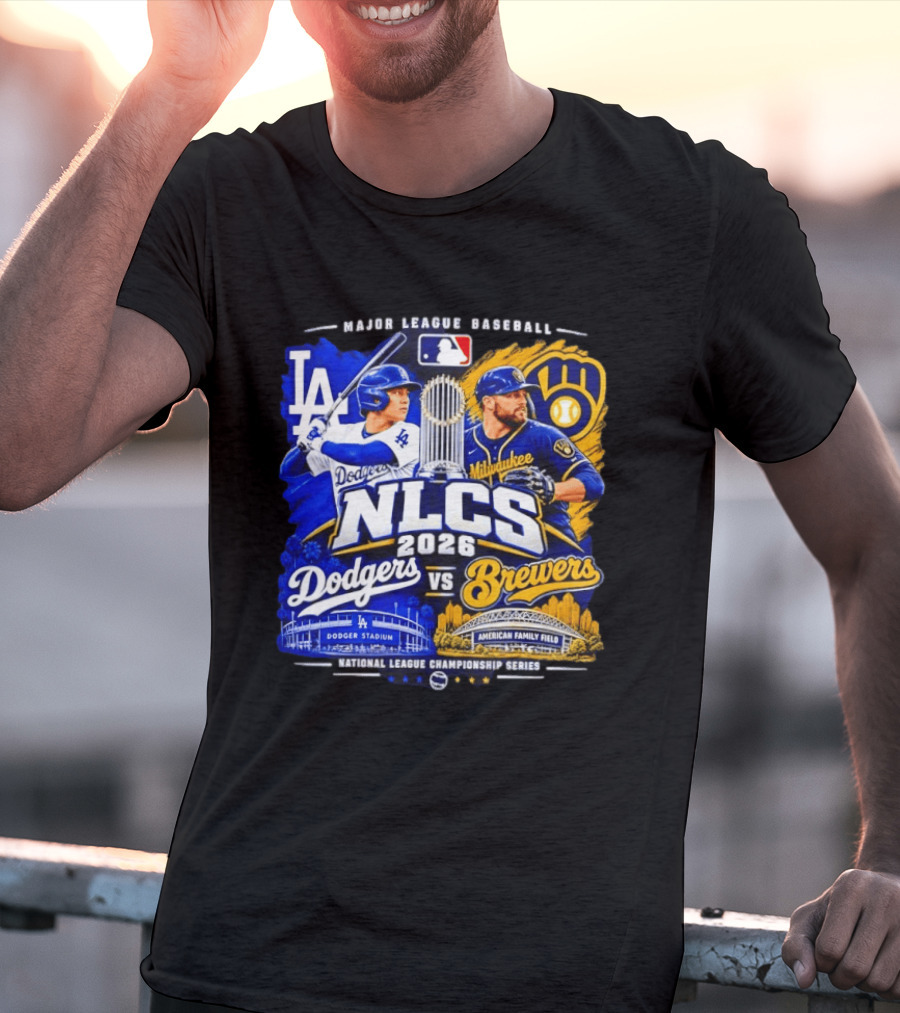 2026 NLCS Los Angeles Dodgers Vs Milwaukee Brewers Matchup At Dodger Stadium And American Family Field T-Shirt