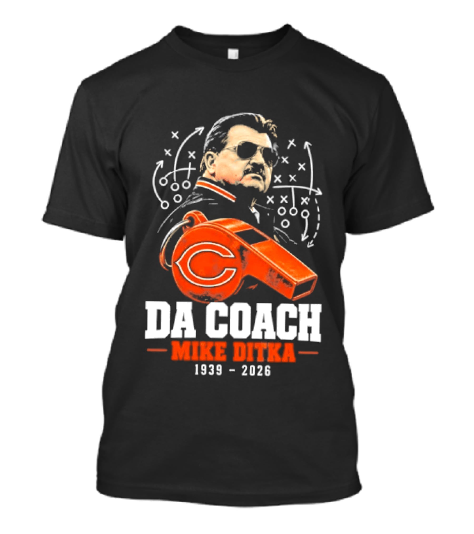 Mike Ditka Da Coach Chicago Bears 1939 2026 Football Playbook Whistle T-Shirt