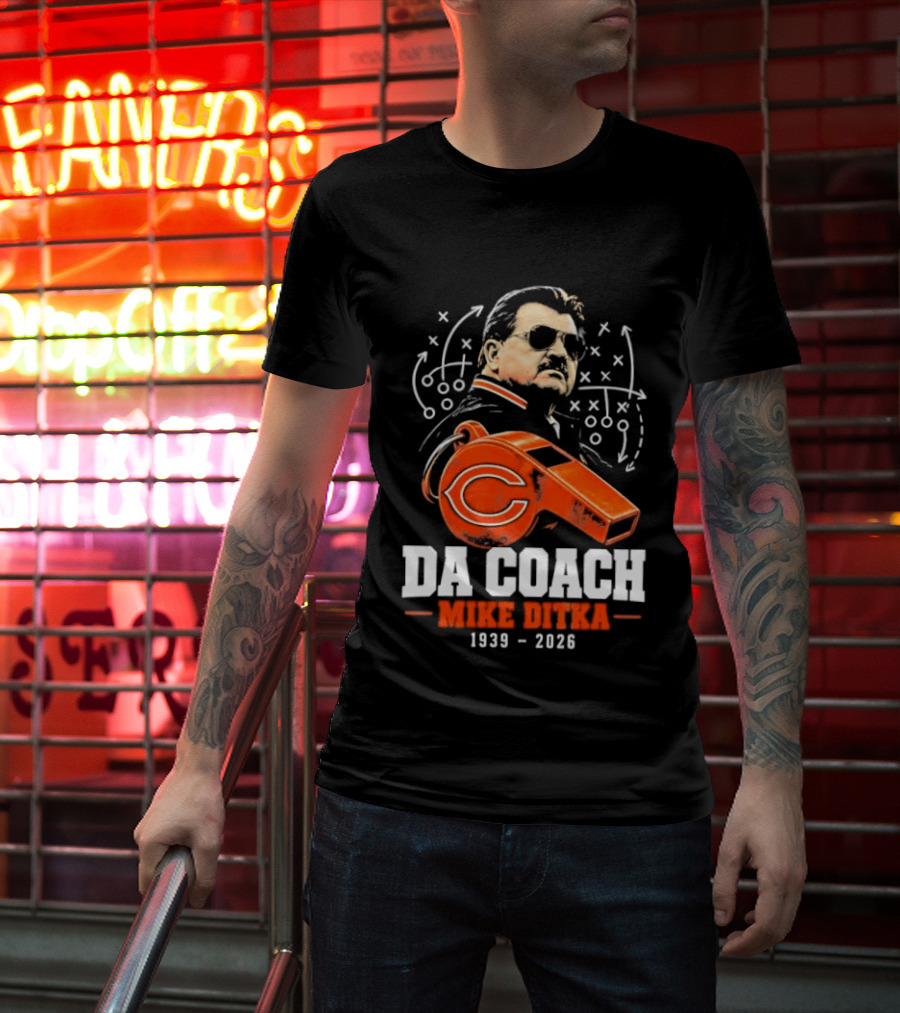 Mike Ditka Da Coach Chicago Bears 1939 2026 Football Playbook Whistle T-Shirt