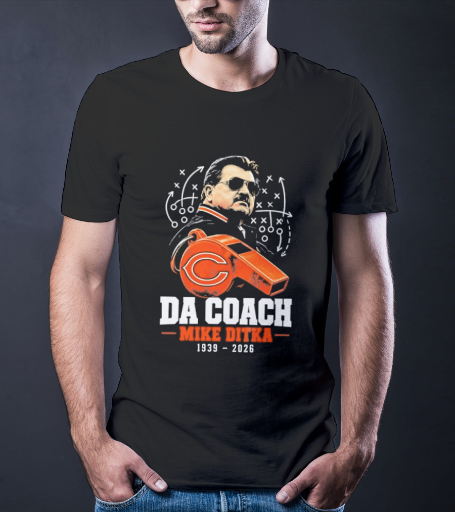 Mike Ditka Da Coach Chicago Bears 1939 2026 Football Playbook Whistle T-Shirt