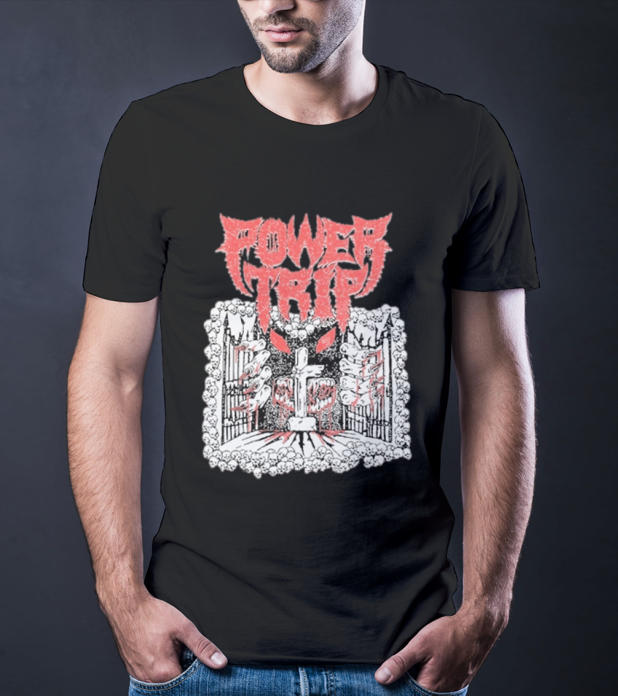 Power Trip Demon Gate Skeleton Cross Red Eyes T-Shirt