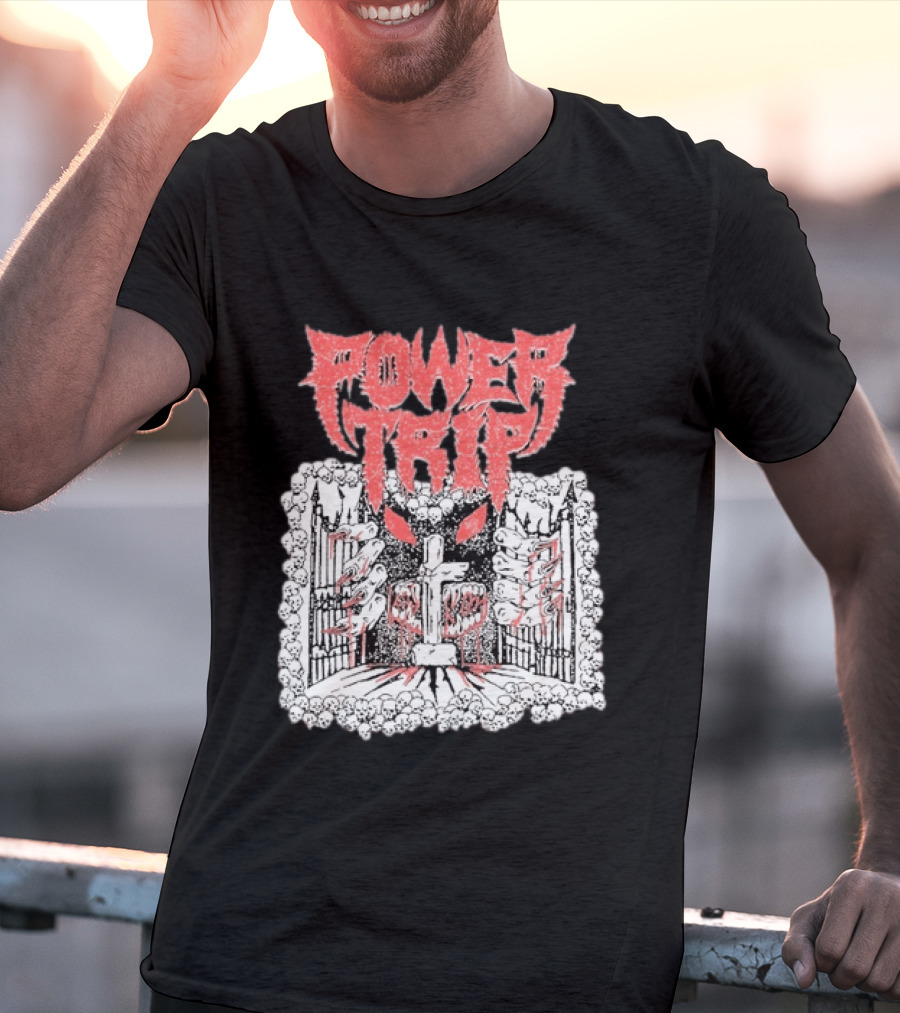 Power Trip Demon Gate Skeleton Cross Red Eyes T-Shirt