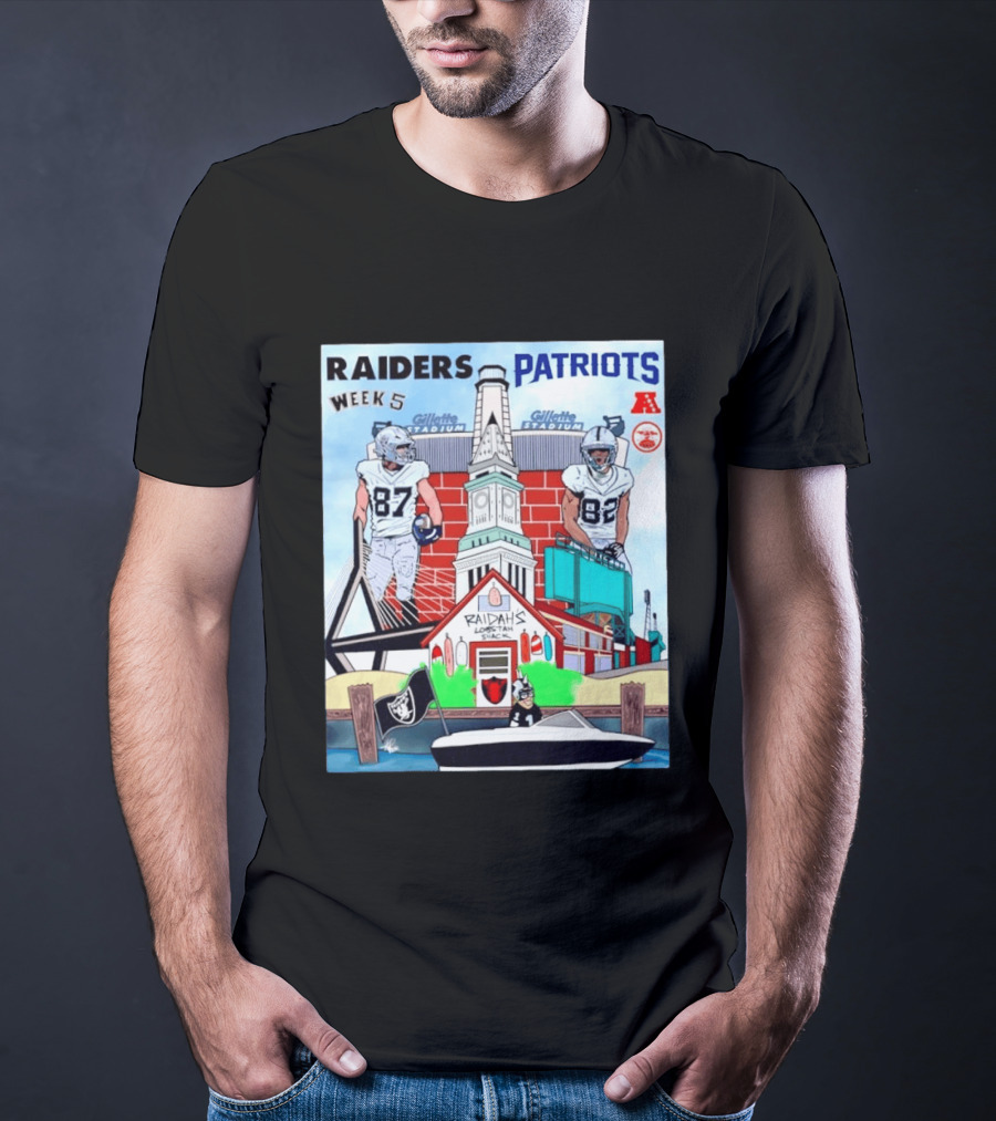 Raiders Patriots Week 5 Gillette Stadium Raidah's Lobstah Shack Football T-Shirt