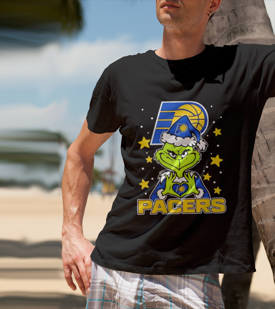 Pacers Christmas Heart Grinch With Indiana T-Shirt