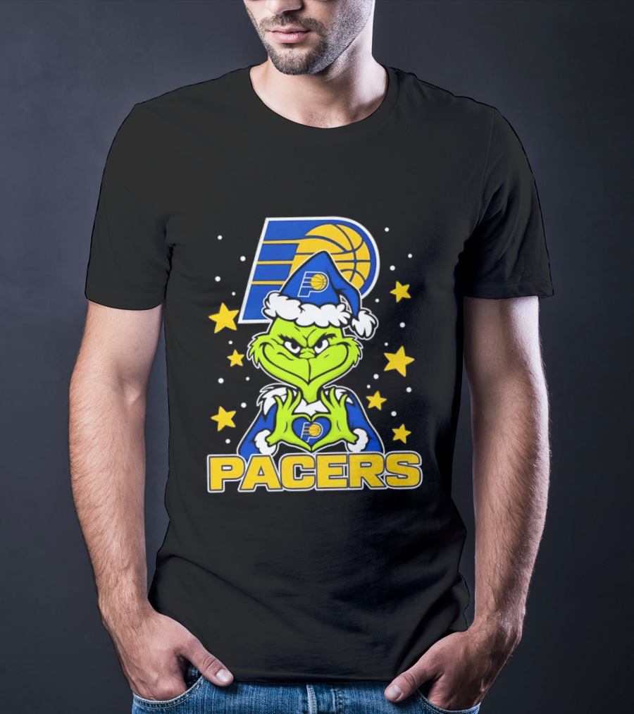 Pacers Christmas Heart Grinch With Indiana T-Shirt
