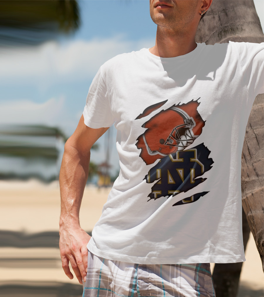 Cleveland Browns Notre Dame Fighting Irish Ripped Helmet ND T-Shirt