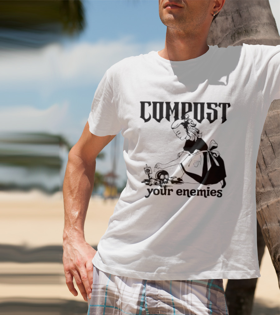 Compost Your Enemies Retro Gothic Style Gardening Skeleton T-Shirt