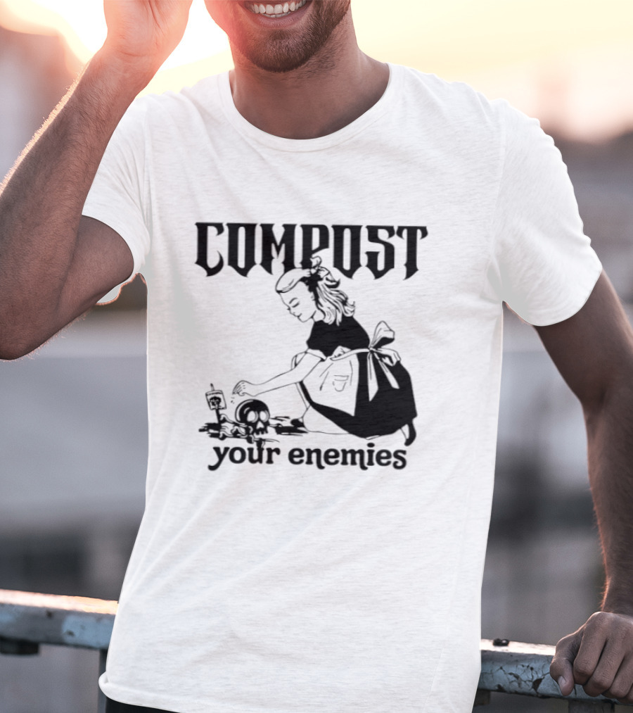 Compost Your Enemies Retro Gothic Style Gardening Skeleton T-Shirt