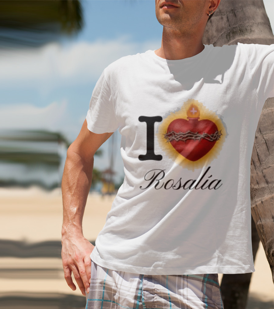 Rosalia Store Heart Symbol With Crown Of Thorns And Flame T-Shirt