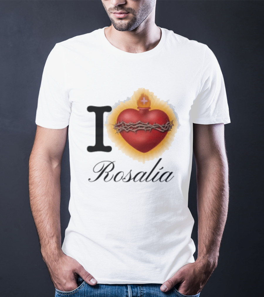 Rosalia Store Heart Symbol With Crown Of Thorns And Flame T-Shirt