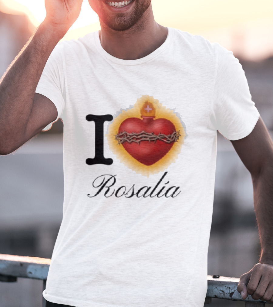 Rosalia Store Heart Symbol With Crown Of Thorns And Flame T-Shirt