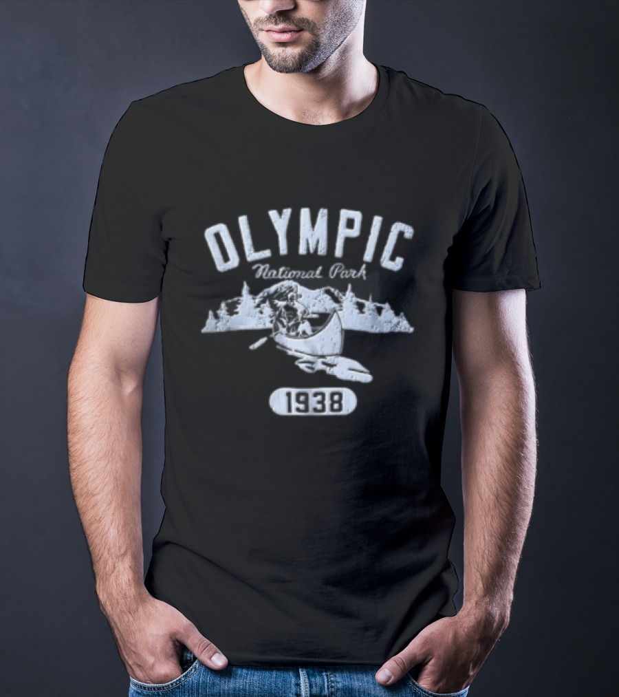 Olympic National Park 1938 Canoeing Mountains Pine Trees T-Shirt