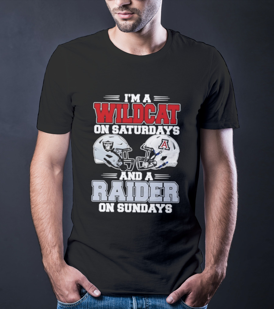 I'm A Wildcat On Saturdays Raider On Sundays With Football Helmets T-Shirt