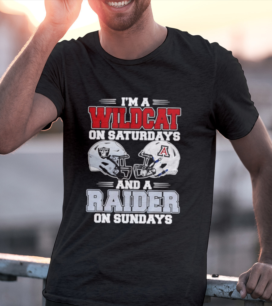 I'm A Wildcat On Saturdays Raider On Sundays With Football Helmets T-Shirt