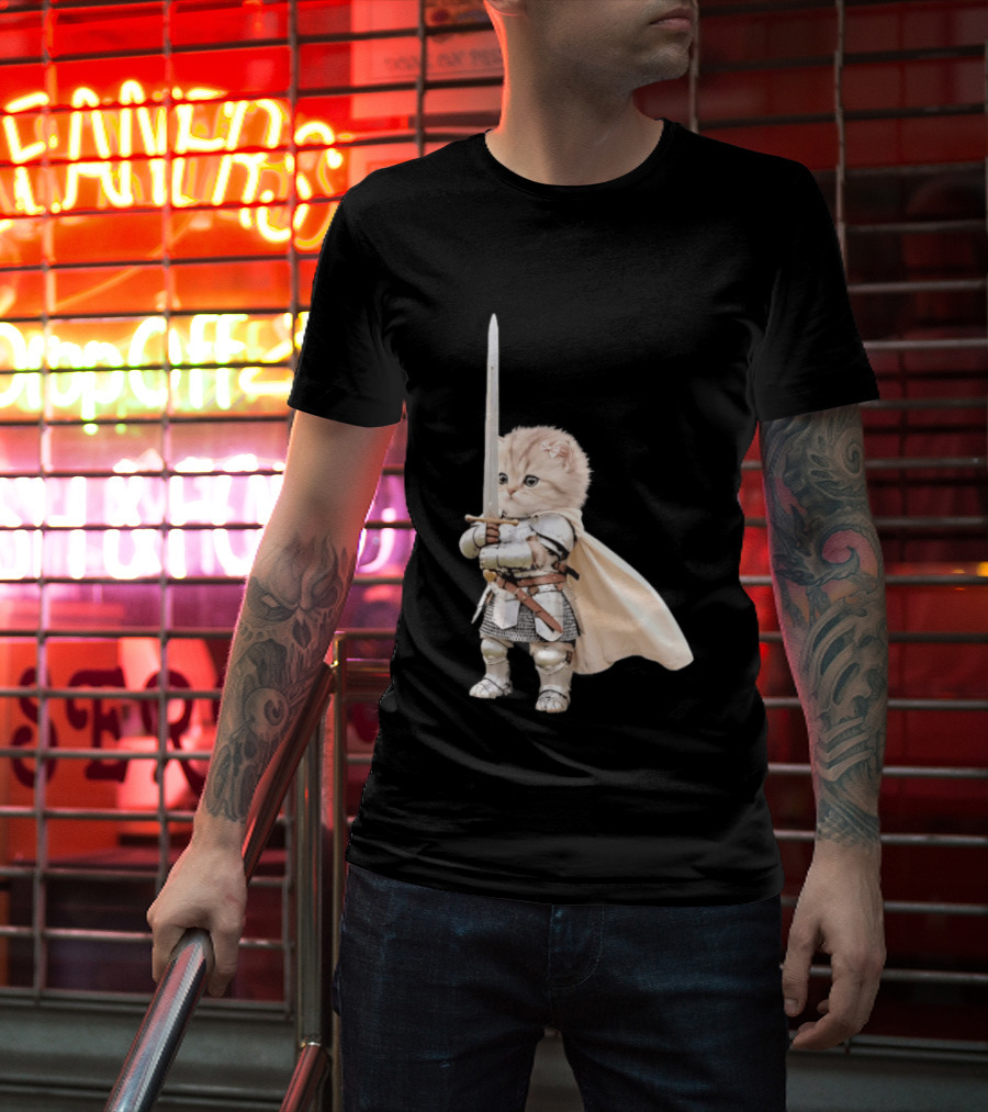 Medieval Cat Knight Meme Cute Kitten In Armor With Sword T-Shirt