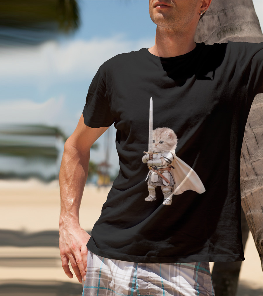 Medieval Cat Knight Meme Cute Kitten In Armor With Sword T-Shirt