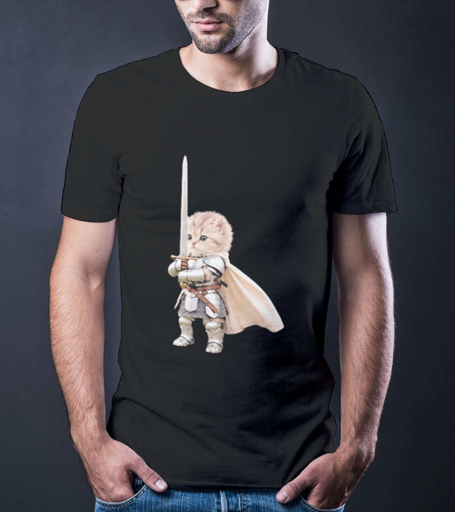 Medieval Cat Knight Meme Cute Kitten In Armor With Sword T-Shirt