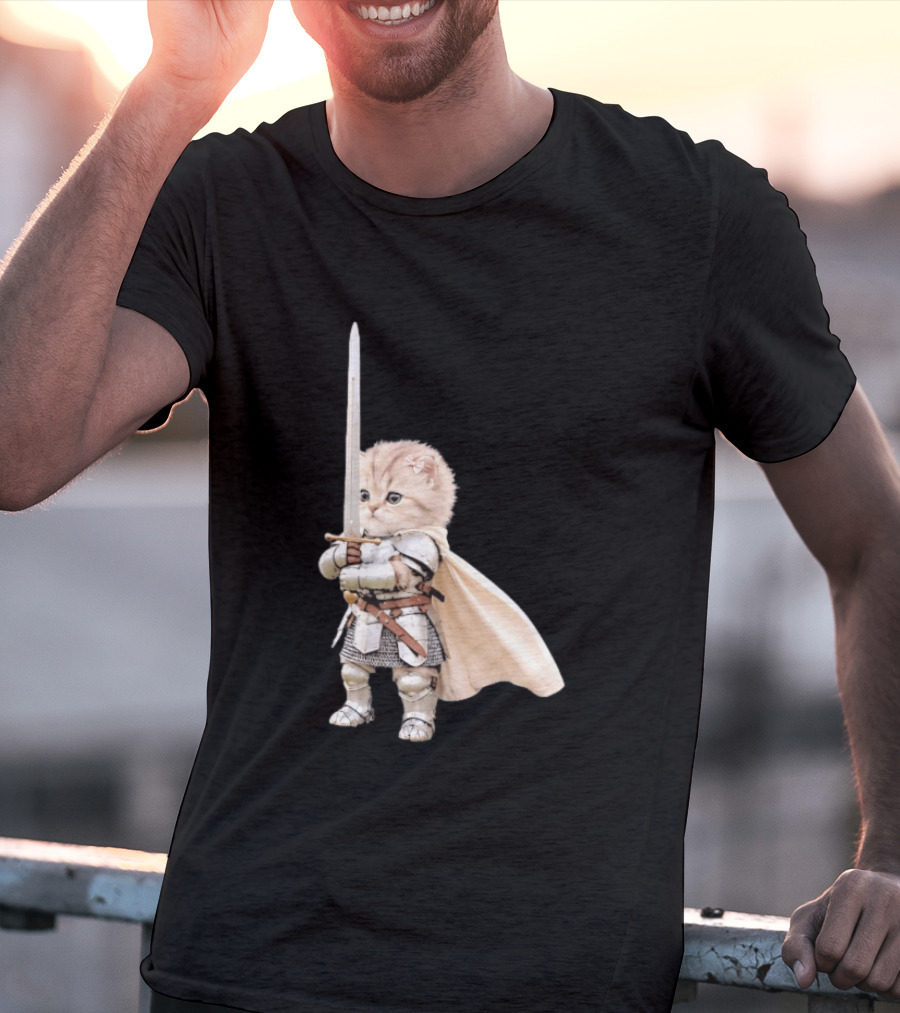 Medieval Cat Knight Meme Cute Kitten In Armor With Sword T-Shirt