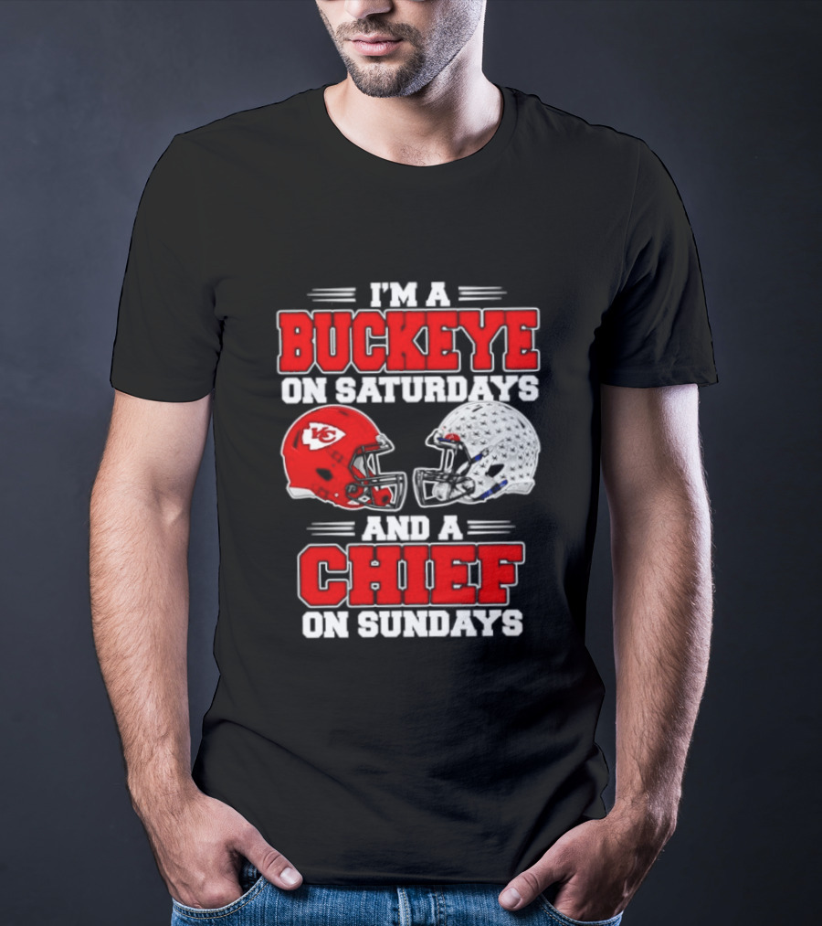 Ohio State Buckeye Saturdays Kansas City Chiefs Sundays Football Helmets T-Shirt