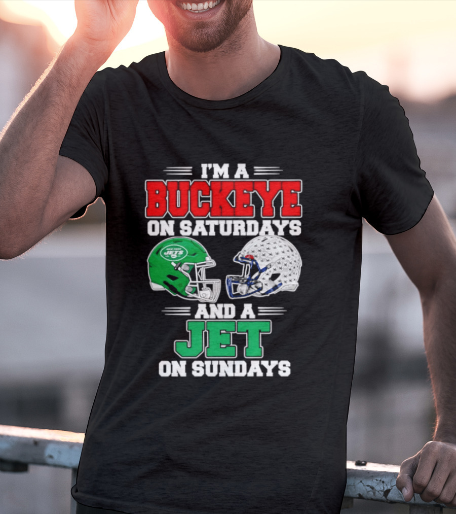 Ohio State Buckeyes Saturdays New York Jets Sundays Football Helmets T-Shirt