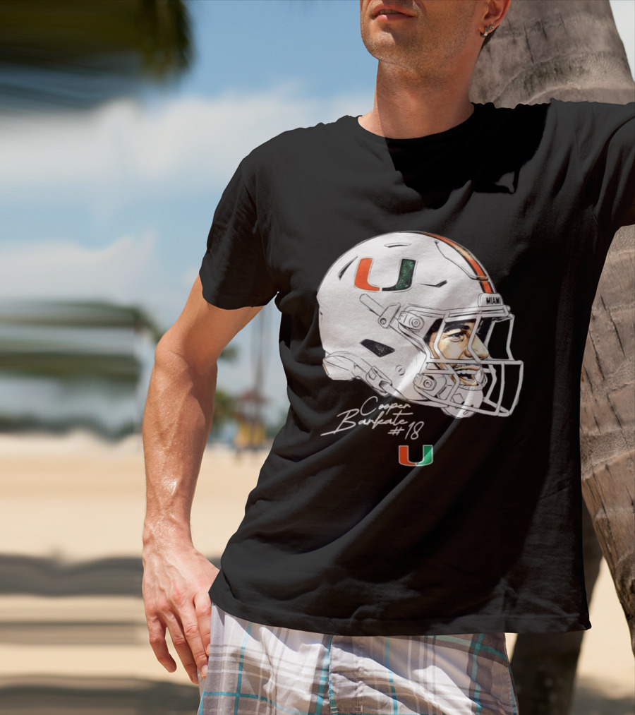 NCAA Football Miami Hurricanes Cooper Barkate #18 Game Face Helmet Miami T-Shirt