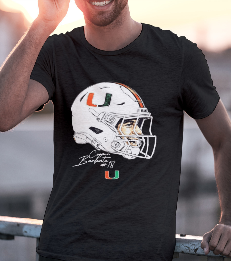 NCAA Football Miami Hurricanes Cooper Barkate #18 Game Face Helmet Miami T-Shirt