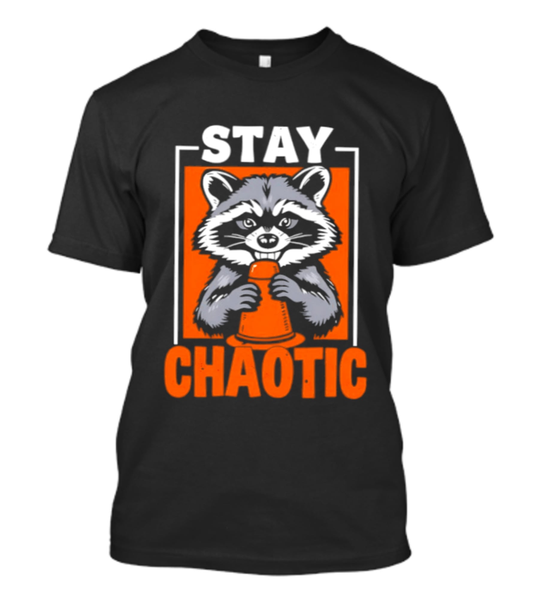 Stay Chaotic Raccoon Mischief Orange T-Shirt