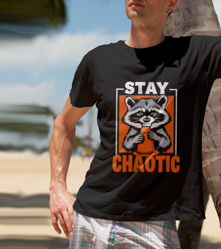 Stay Chaotic Raccoon Mischief Orange T-Shirt