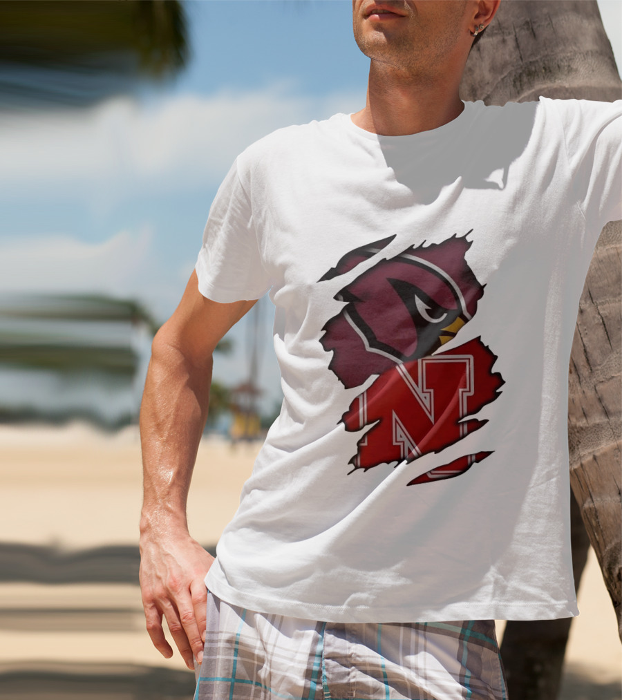 Arizona Cardinals And Nebraska Cornhuskers Ripped Logo Blend T-Shirt